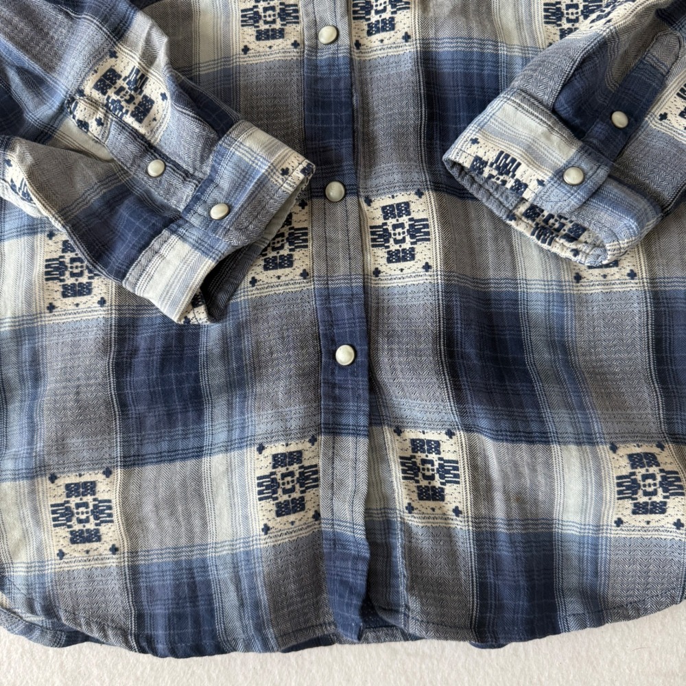American Eagle Plaid Western Button Down Relaxed Boyfriend Fit Women Large Blue - Picture 5 of 8